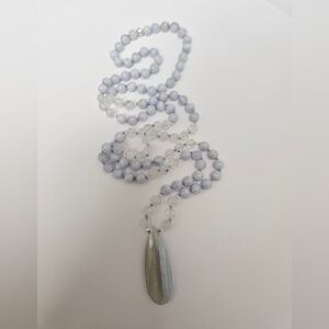 Handmade Blue Opal Blue Lace Agate & Moonstone Hand Knotted Mala